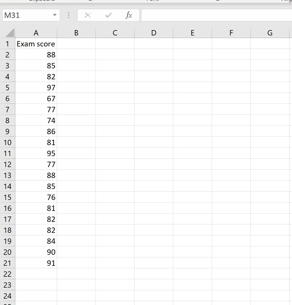 Ejemplo de conjunto de datos en Excel