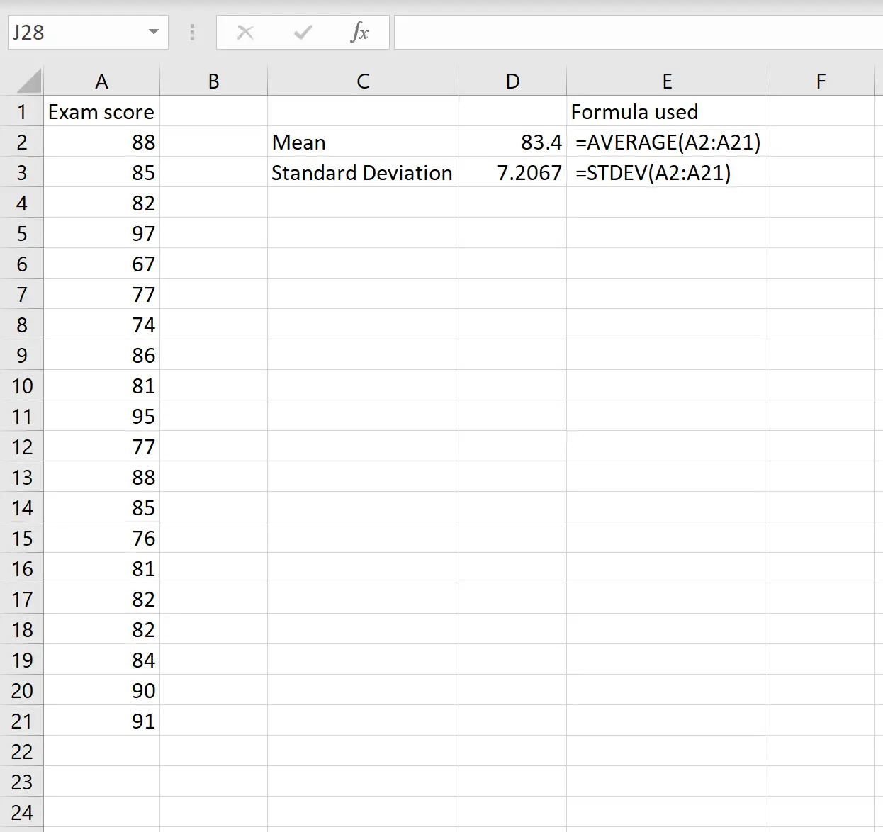 Cálculo del coeficiente de variación para un conjunto de datos en Excel